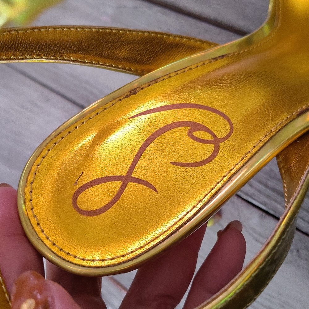 Sam Edelman Gemmie Mimosa Gold Metallic Ankle Strap Sandals heels Size 7 - Picture 13 of 15